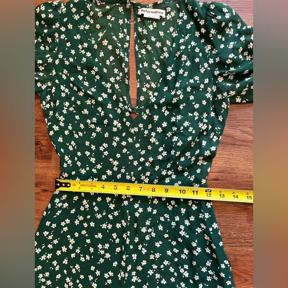 REFORMATION Joy Dress Annette Print Green White Ditsy Floral Open Back Women's 0 - Picture 14 of 16